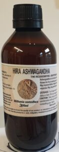 An amber bottle contains 200ml of Ashwagandha root extract