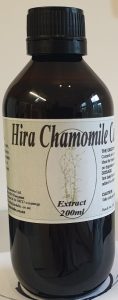 An amber bottle contains 200ml of Chamomile flower extract