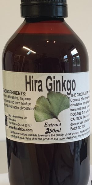 An amber bottle contains 200ml of Ginkgo leaves extract