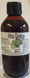 An amber bottle contains 200ml of Ginkgo biloba leaves extract.