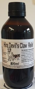 An amber bottle contains 200ml Devil's Claw extrac