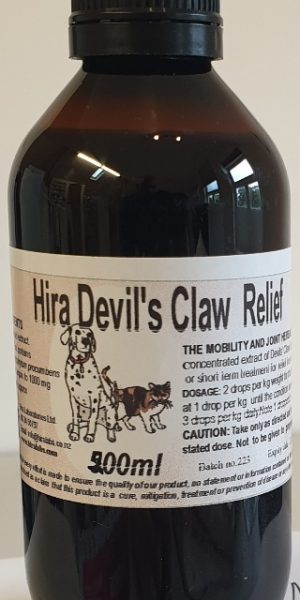 An amber bottle contains 200ml Devil's Claw extrac