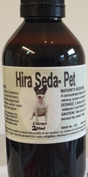 An amber bottle contains 200ml of herbal formula for calming