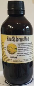 An amber bottle contains 200ml of St. John's Wort flower extract