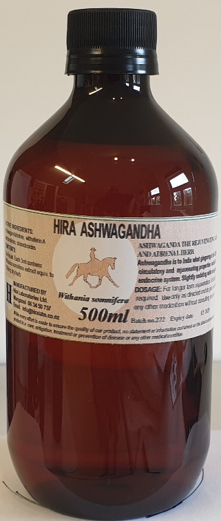 An amber bottle contains 500ml Ashwagandha root extract