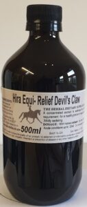 An amber 500ml bottle contains Devil's Claw root extract