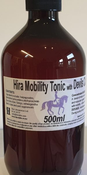 An amber bottle contains 500ml of formulated liquid tonic for mobility